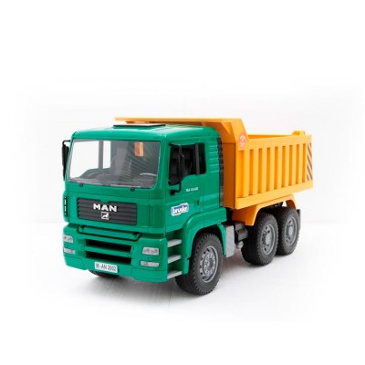 Зелёный грузовик MAN TGA, с жёлтым кузовом BRUDER