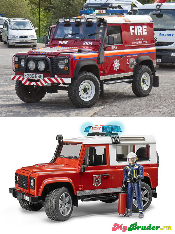 Сравнение настоящего Лэнд Ровера с пожарной машиной Bruder