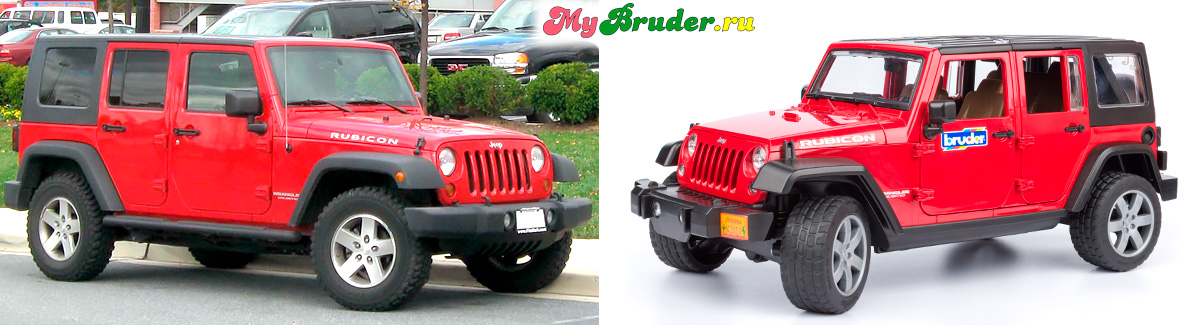 Сравнение настоящего автомобиля и немецкой игрушки внедорожник Bruder Jeep Wrangler Rubicon 02-525